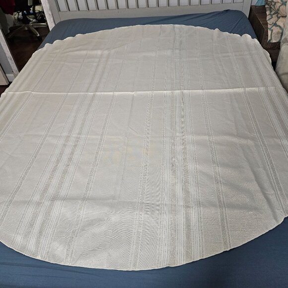 Ivory Champagne Silver Tablecloth Round Striped Linen Cloth Cover 71" D Dining - Picture 1 of 9